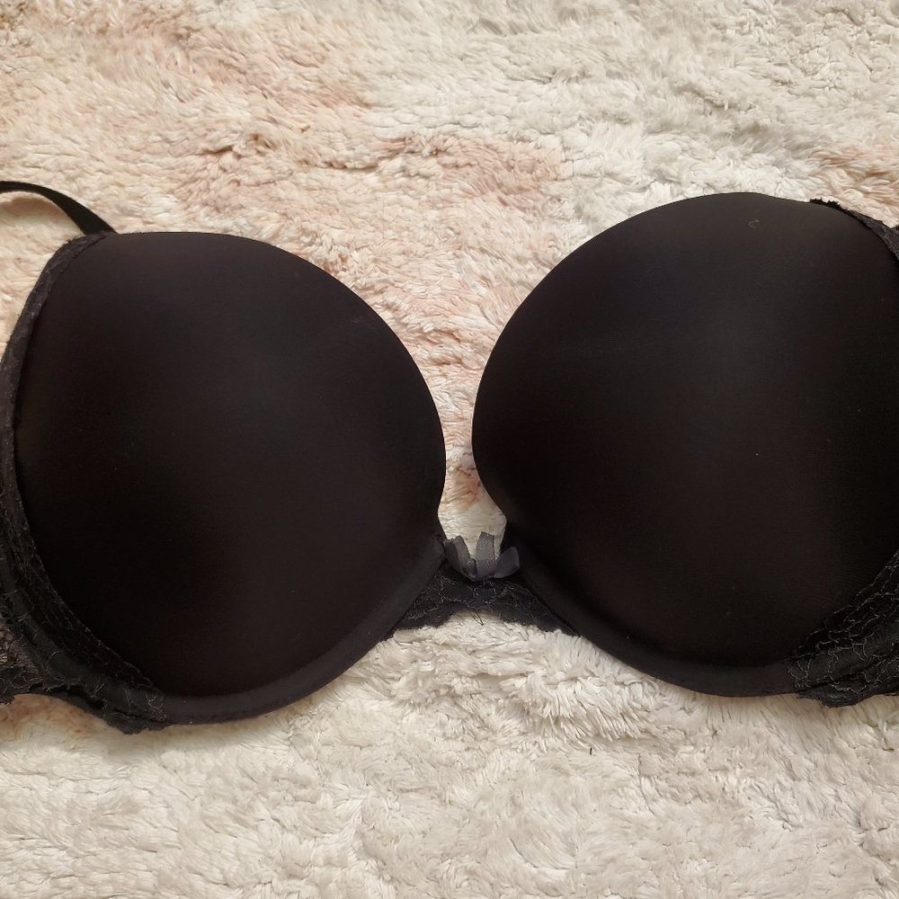 Victoria's Secret Push Up Pigeonnant Black Bra 34DD Dream Angels